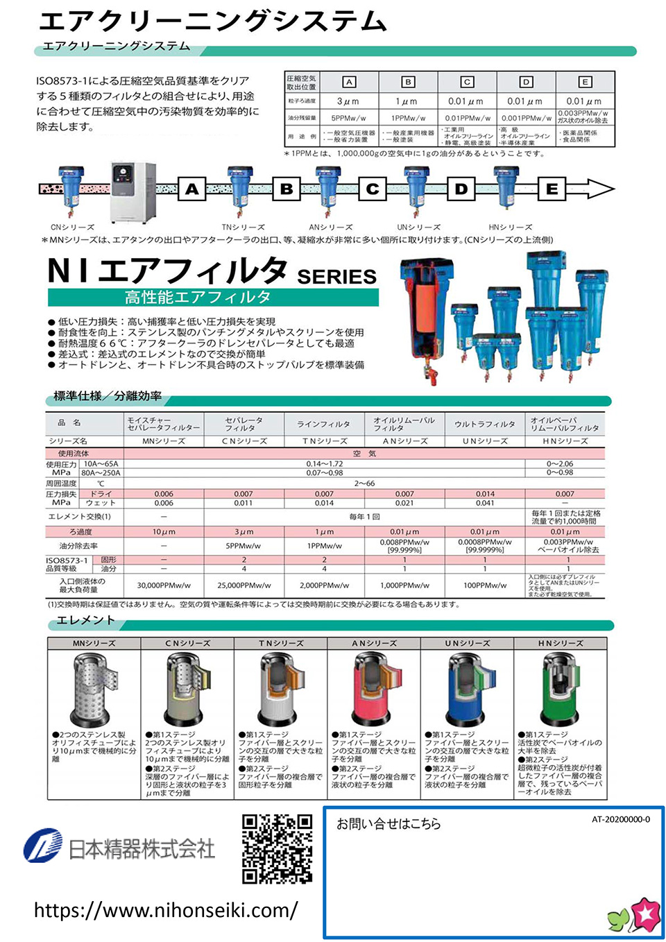 日本精器株式会社【エアークリーニングシステム　圧縮空気浄化システム】