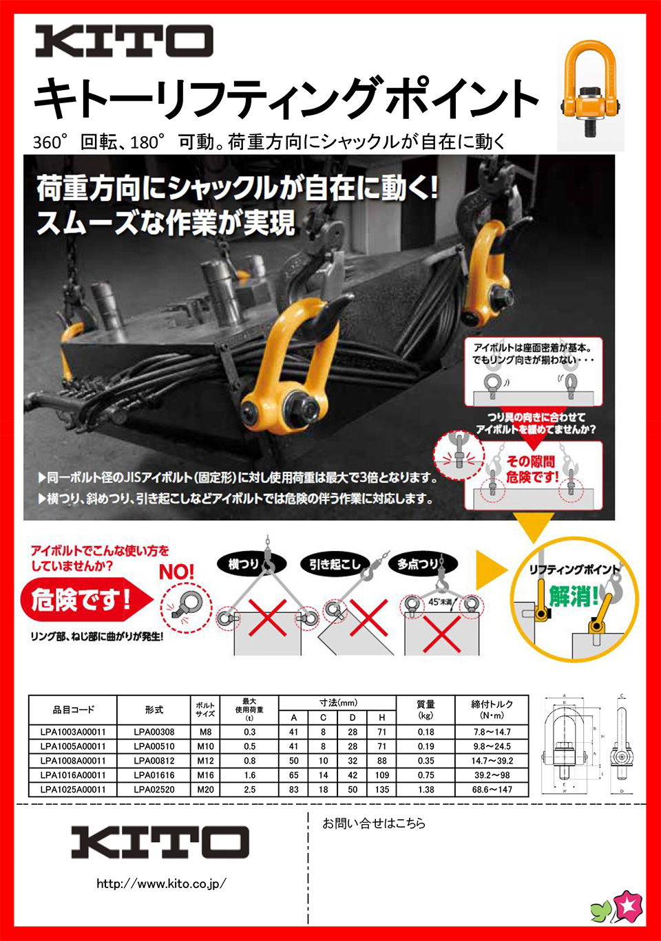 安いセール】 キトー キトーリフティングポイント 基本使用荷重65t/LPB06536 DCMオンラインツールセンター 通販  PayPayモール